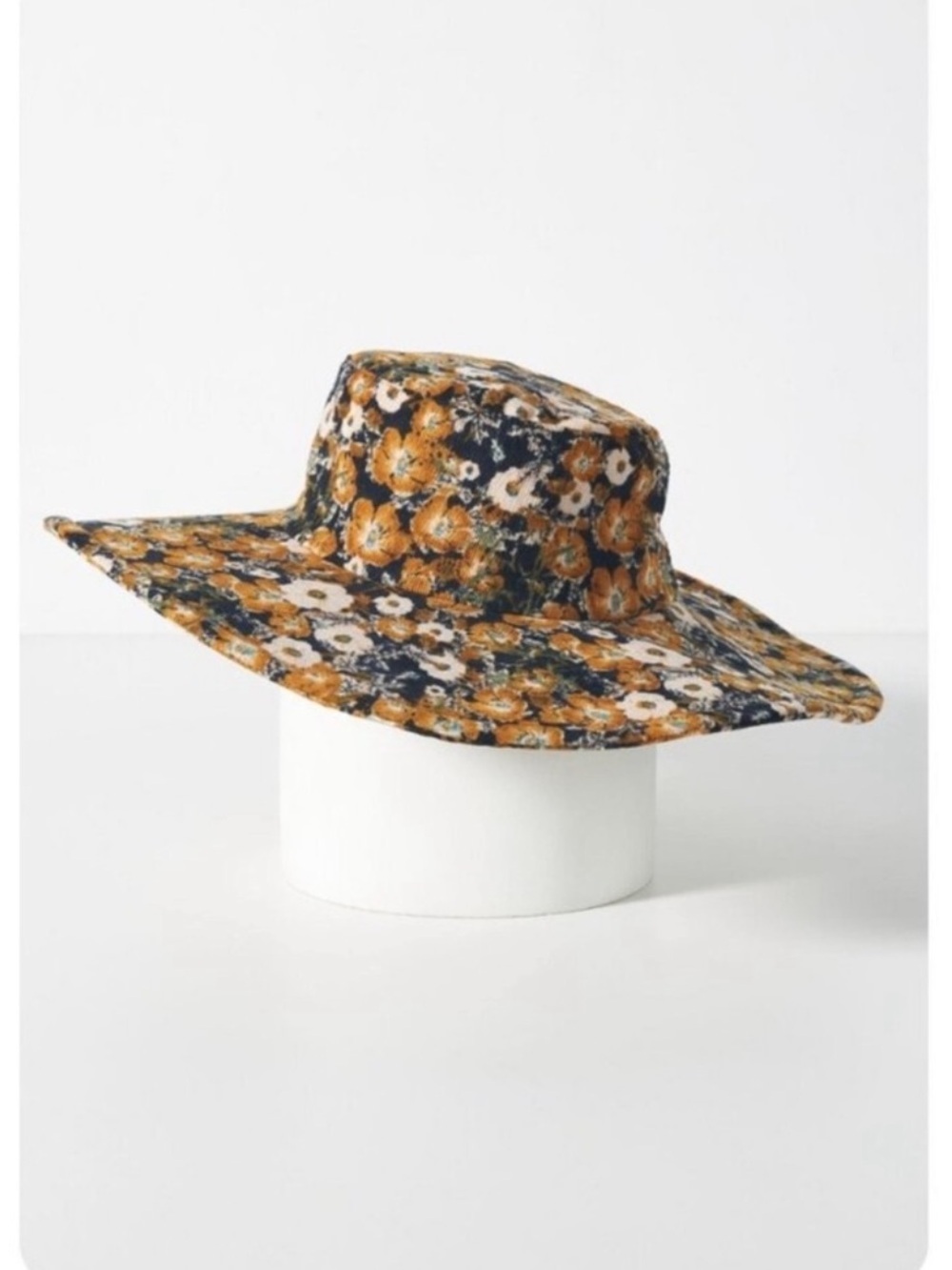 Anthropologie Corduroy Boho Floral Print Wide Brim Bucket Hat